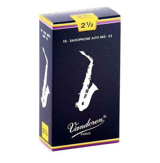 Cañas para saxofón alto Vandoren, resistencia 2,5, caja de 10