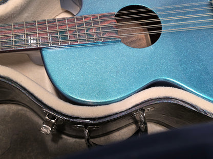 (Tex-Mex Bajo Quinto in light blue sparkle, Cedar wood. (Small blemishes = Big discount!!)