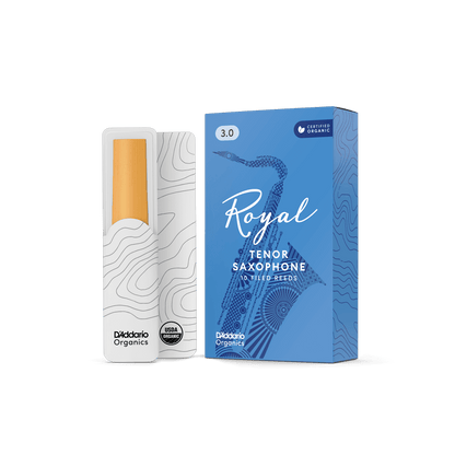 D'Addario Royal Organic Tenor Saxophone Reeds Strength 3.0, Individually-Sealed, 10-Pack