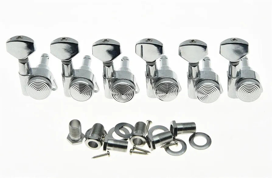 KAISH Chrome Locking Guitar Tuners 6 Inline Tuning Keys Machine Heads (Tuning pegs) 6pc Set