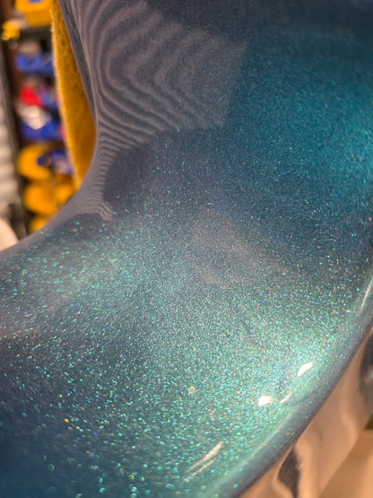 (Tex-Mex Bajo Quinto in light blue sparkle, Cedar wood. (Small blemishes = Big discount!!)