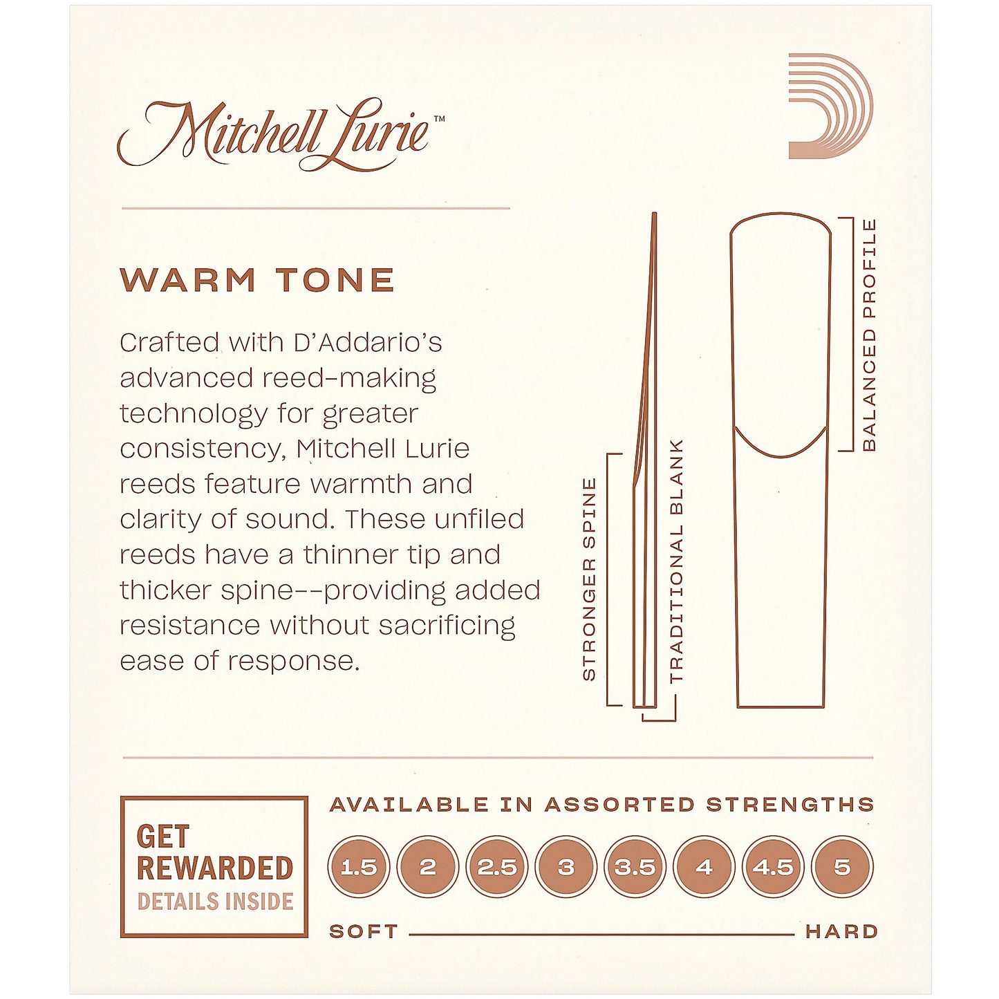 Royal Mitchell Lurie Organic Bb Clarinet Reeds
Strength 2.0, Individually-Sealed, 10-Pack