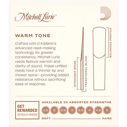 Royal Mitchell Lurie Organic Bb Clarinet Reeds
Strength 2.0, Individually-Sealed, 10-Pack