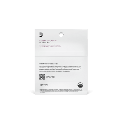 D'Addario Organic Reserve Classic Bb Clarinet Reeds, Strength 3.5, 3-pack Filed Reeds