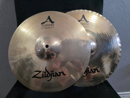 USED - Zildjian 14 inch A Custom Mastersound Hi-hat Brilliant Cymbal - Pair