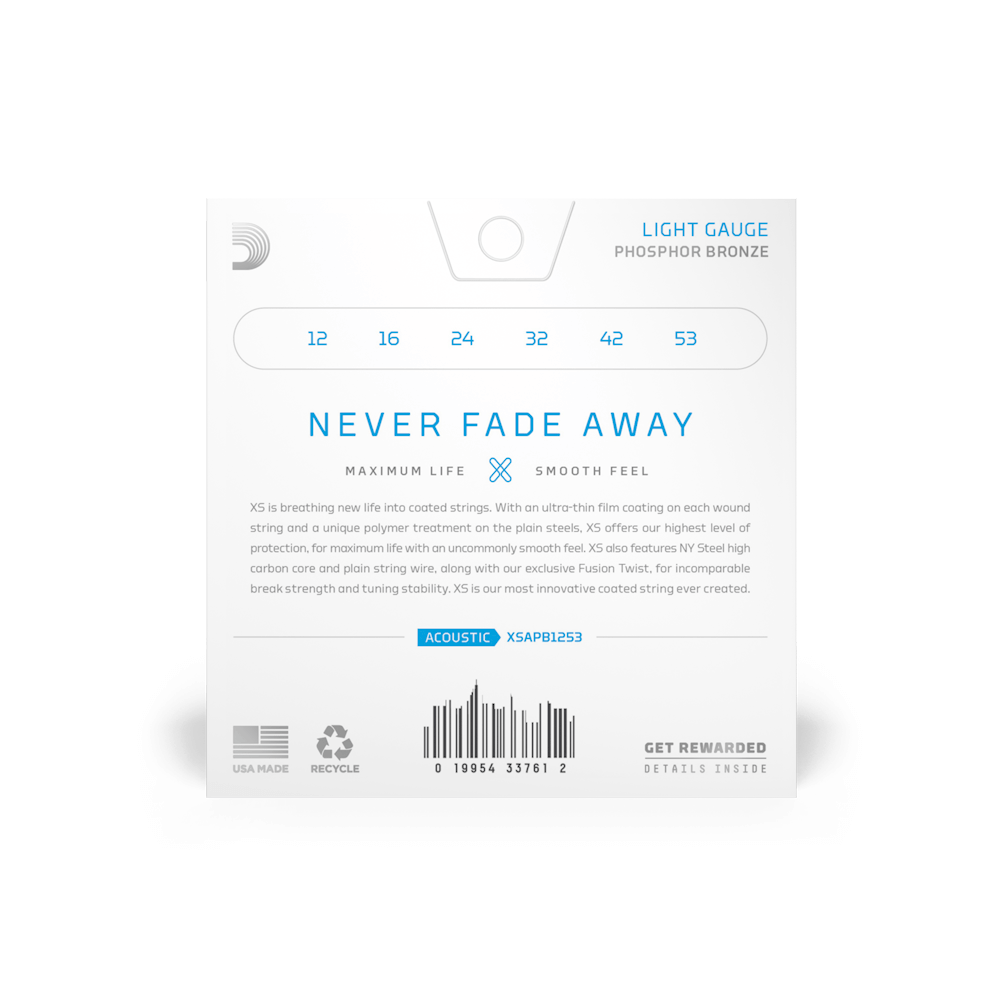 D'Addario 12-53 Light Coated, Phosphor Bronza Acoustic Guitar Strings (XSAPB1253)