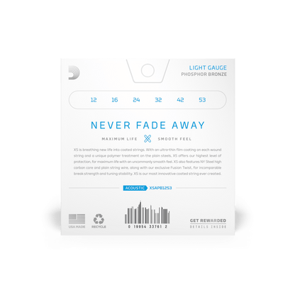 D'Addario 12-53 Light Coated, Phosphor Bronza Acoustic Guitar Strings (XSAPB1253)