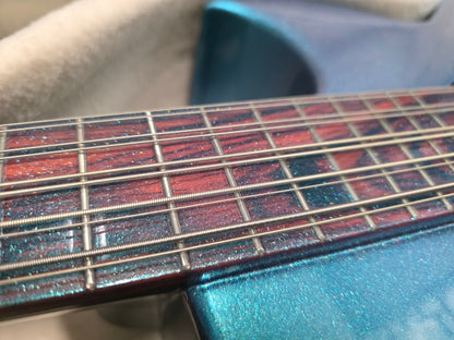 (Tex-Mex Bajo Quinto in light blue sparkle, Cedar wood. (Small blemishes = Big discount!!)