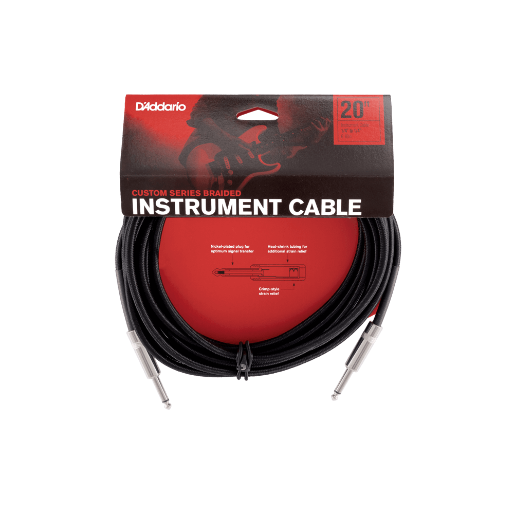 D'Addario Braided Instrument Cable 20 ft. Black, 20ft.