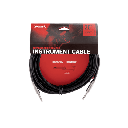 D'Addario Braided Instrument Cable 20 ft. Black, 20ft.