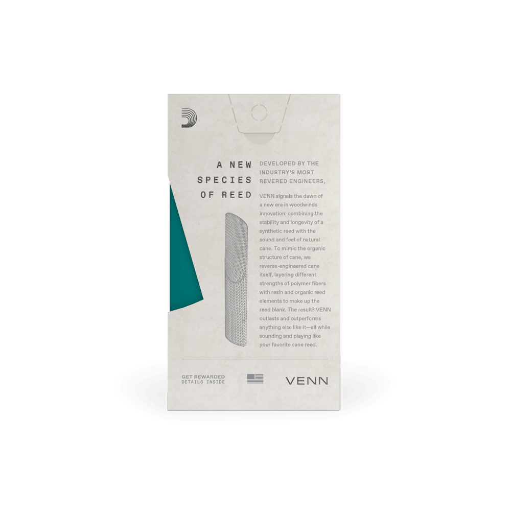 D'Addario VENN Bb Clarinet REEDS Strength 2.0, 1-Pc