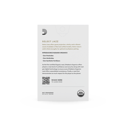 D'Addario Organic Select Jazz Filed Alto Saxophone Reeds
Strength 3 Medium, Individually-Sealed, 10-Pack