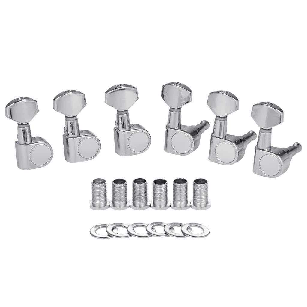 KAISH Chrome Guitar Tuners 6 Inline Tuning Keys Machine Heads (Tuning pegs) 6pc Set