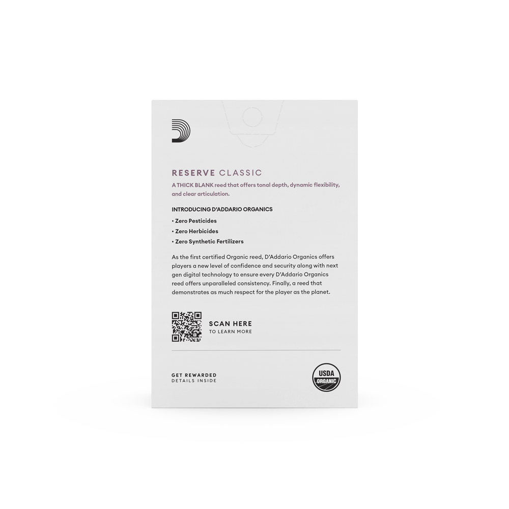 D'Addario Organic Reserve Classic Bb Clarinet Reeds Strength 3.0, Individually-Sealed, 10-Pack